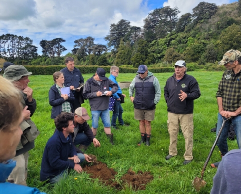 Steve Erickson, second from right, and group in pasture