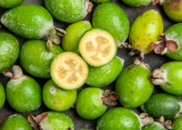 Feijoas top view cut and uncut