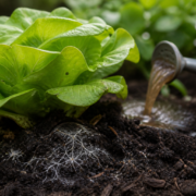 Butterhead lettuce growing in rich living soil