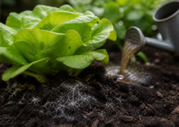 Butterhead lettuce growing in rich living soil