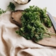 Parsley on chopping board with knife