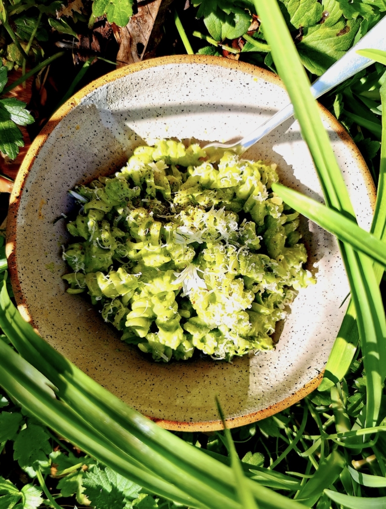 Green Goddess dressing dip or sauce with pasta